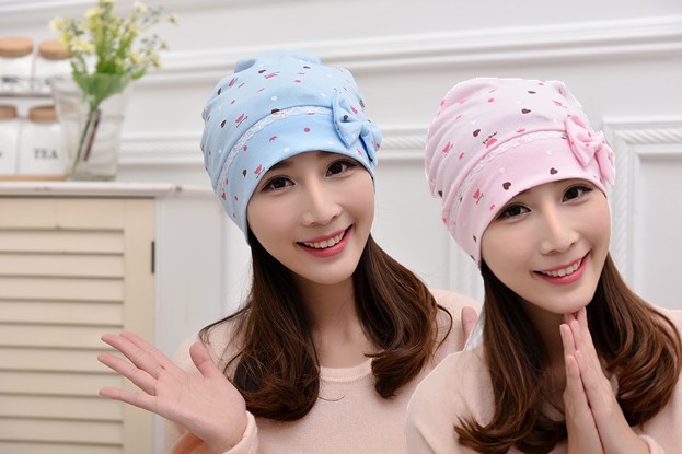 Pure cotton spring, summer and autumn maternity hats, maternity hats, windproof hats, crown flower print bow style maternity hats Item Picture