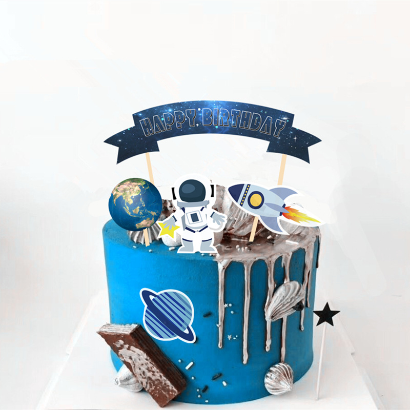 太空蛋糕插牌 生日蛋糕插旗 儿童生日主题派对布置甜品台装饰插签