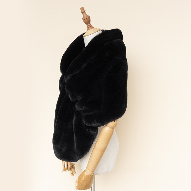2022 Imitation Fur Shawl Lapel Bride Cheongsam Europe And The United States Autumn Winter Rex Rabbit Fur Cape Shawl Trade Cross-Border Stock details Picture