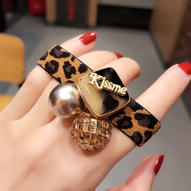 Korean Leopard Print Head Rope Rubber Band Simple Fashion Knot Metal Ball Hair Rope Hair Circle Network Red Hair Rope