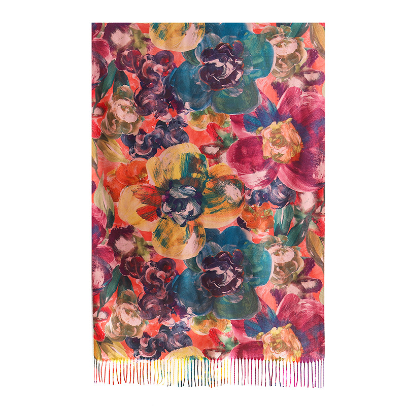 One-piece delivery of new autumn and winter styles of Liu 'an scarves, digital printing, imitation cashmere, oil painting, warm and ethnic style dual-purpose tassel shawls, wholesale factory direct sales Specification image