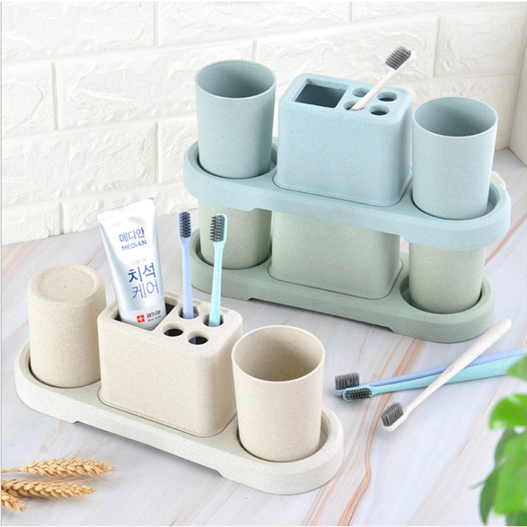 Wheat straw couple toiletries set, household toothbrush cup holder, student toothbrush and toothbrush holder, plastic mouthwash cup manufacturer details Picture
