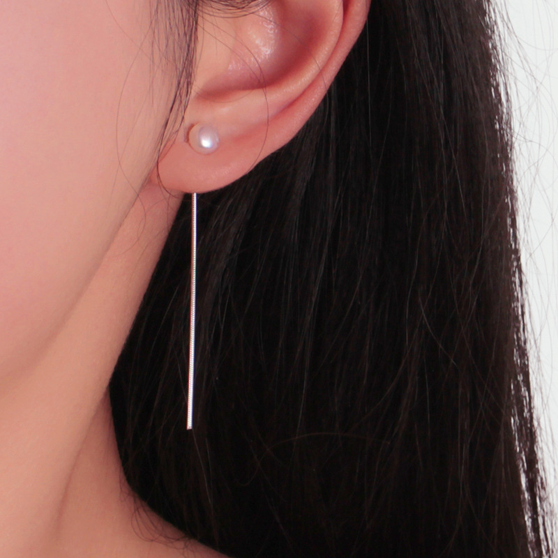Wanmei Korean Version Of Natural Pearl Earrings S925 Silver Fashion Tassel Long Earrings Snake Bone Chain Ear Line Diy Manufacturers Item Picture