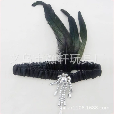 In the 1920S, three isolength beaded head hoop headband was worn in the 1920S with electroplated beaded feather headband and princess feather headband thumbnail