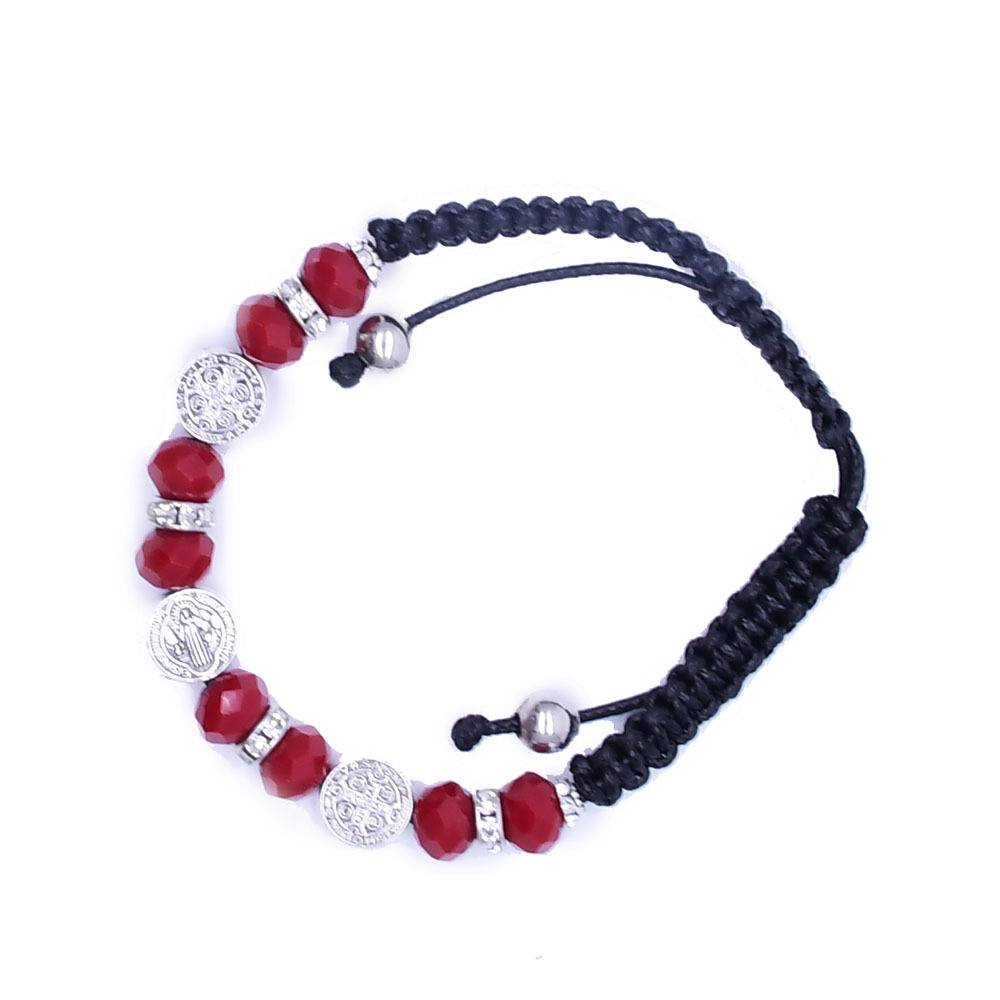 Handmade Chinese knot-tied red Saint Benedict rosary Cross bracelet Specification image