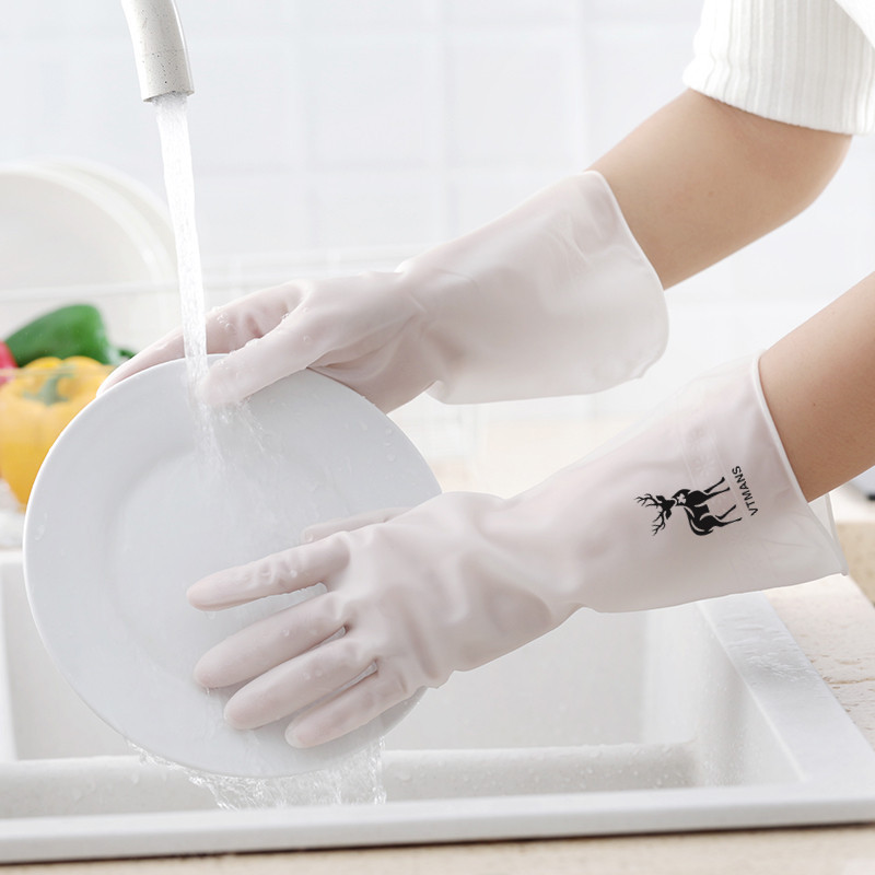 透白半透明洗碗手套女防水乳胶厨房耐用清洁家务洗衣服刷碗胶皮橡详情图1