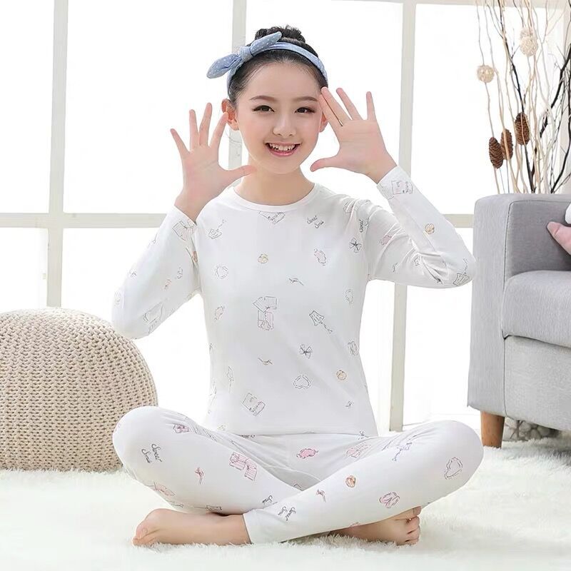 Leica pure cotton children's long Johns and long pants set, girls' student thermal underwear base, thin cotton sweater, large size