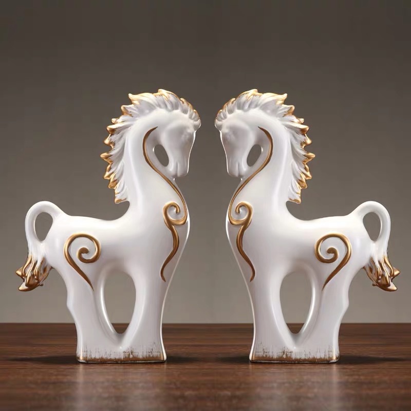 Chinagoods Ceramic Ornament马动物新中式装饰品禅意客厅玄关彩绘摆件创意办公室工艺品摆设详情图1