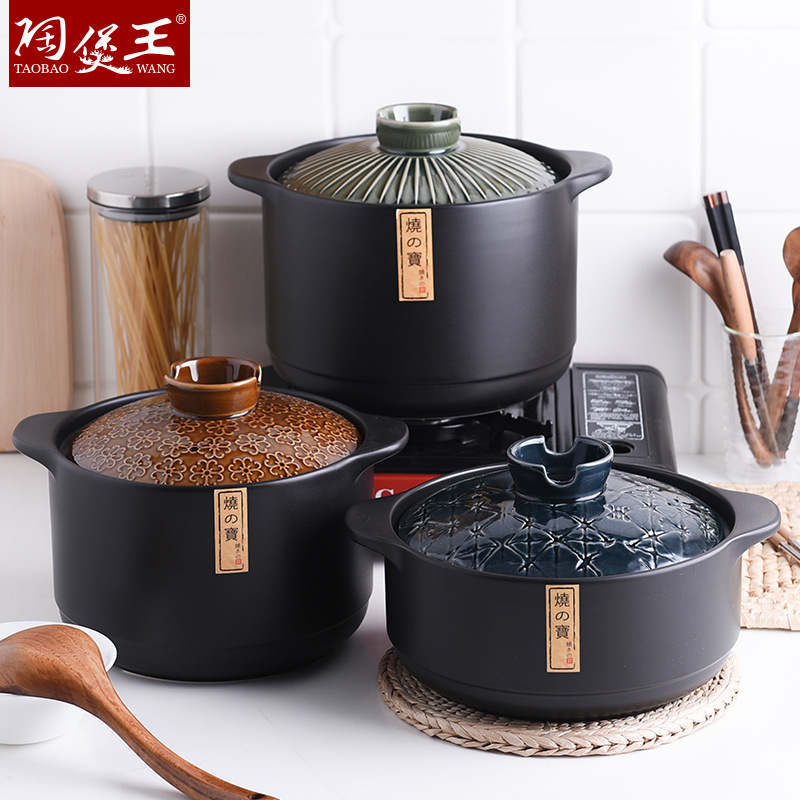Factory direct sales of the King of Pottery POTS, Japanese-style ceramic clay pot, open flame high-temperature resistant soup pot, stewing pot, and stewing dish earthenware pot details Picture