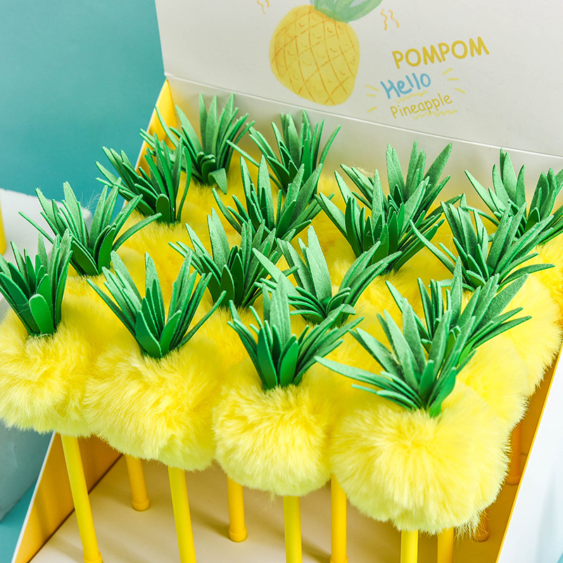 New Zhongfan Zf2056 Pineapple Plastic Neutral Pen Hairball Shape Creative Pen Stationery Factory Wholesale Specification drawing