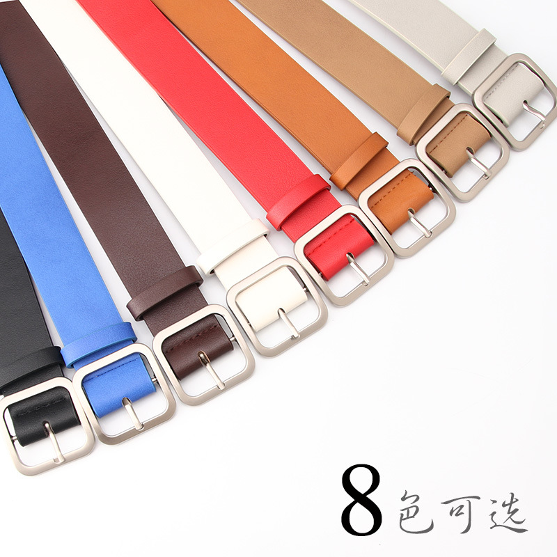 New Korean Style Women's Belt Retro Simple Everything Square Buckle Pu Leather Popular Belt Wholesale Women details Picture