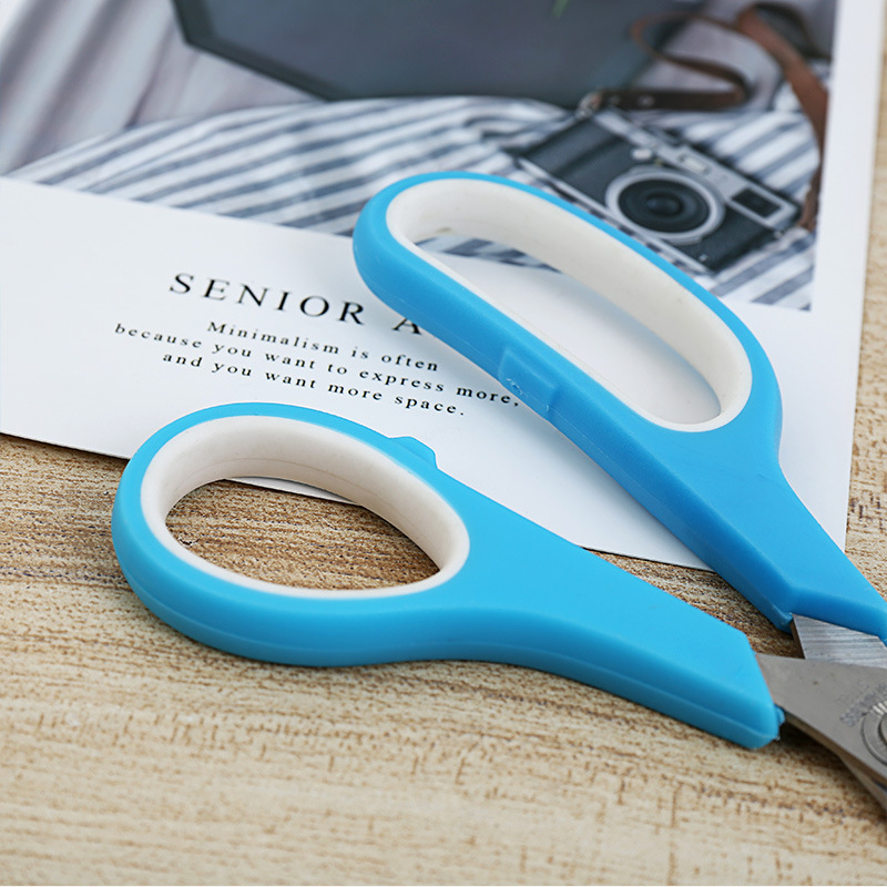 Cross border direct supply soft rubber ring TPR stainless steel scissors color double ring rubber Plastic 7.5 "large size card office scissors Specification drawing