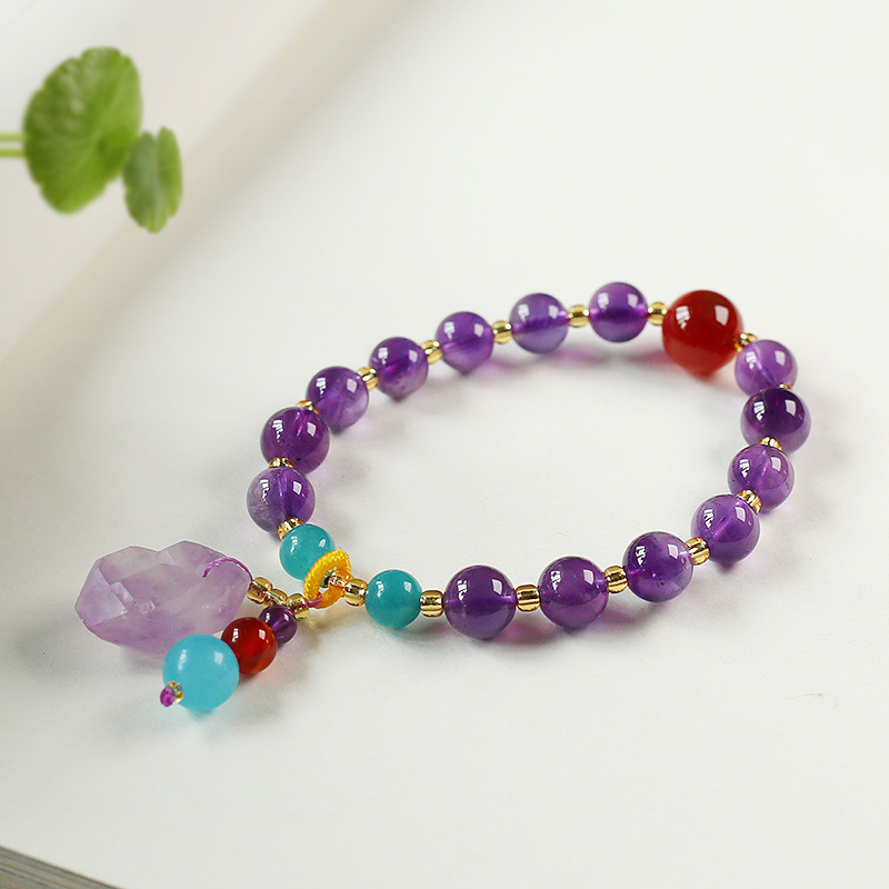 天然薰衣草紫水晶原石手链原矿不规则随形紫晶簇原矿手串