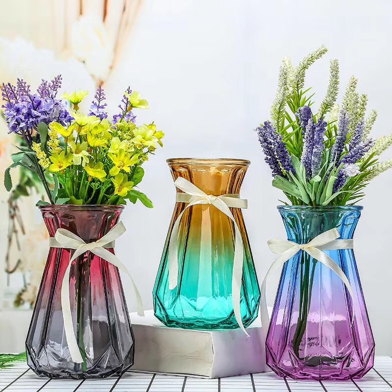 创意欧式玻璃花瓶透明水培瓶插花花器客厅摆件小清新彩色折纸花瓶