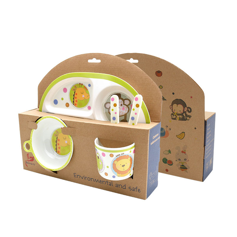 A5 Micylamine Cute Cartoon Children's Tableware Set Complementary Food Baby Divided Plate Bowl Spoon Fork Cup Item Picture