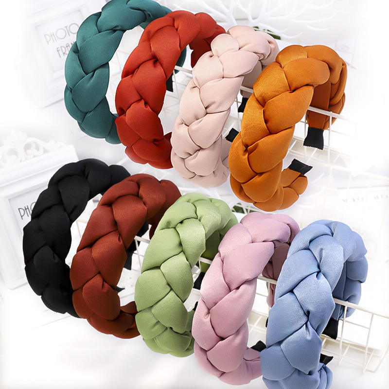 2019 Autumn And Winter Cross-Border Europe And The United States Exaggerated Thick Sponge Headband Girls Solid Color Braid Headband Female Wholesale C691 details Picture