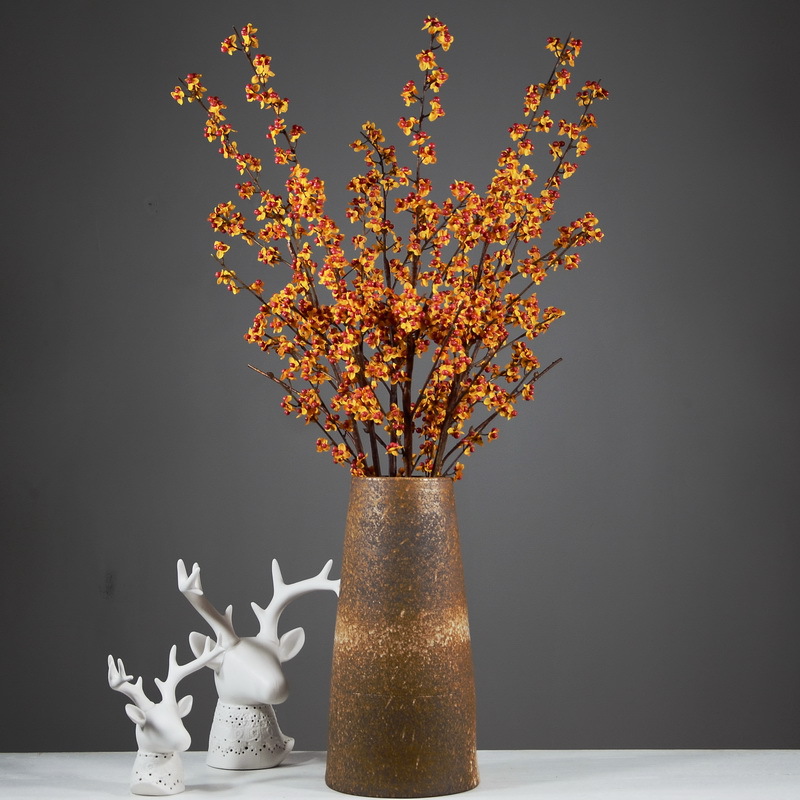 Dongli Flower Industry's wholesale of artificial flowers and berries, Chinese-style living room entrance ceramic vase flower art decoration, yellow artificial South snake vine bitter and sweet fruits Specification image