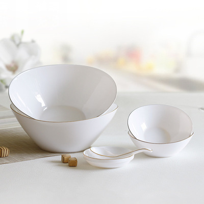 Opal Glassware White rimmed bowls, white jade porcelain bowls, soup bowls, noodle bowls, salad bowls details Picture