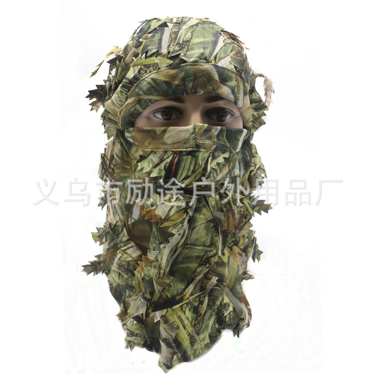 迷彩面罩 户外露营打猎狩猎训练3D树叶面罩帽一体伪装头套面罩详情图4