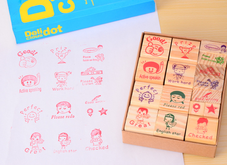 Cartoon Teaching encouragement seal Teacher's Comment Seal Teacher's Comment Seal English version 16 large pieces details Picture