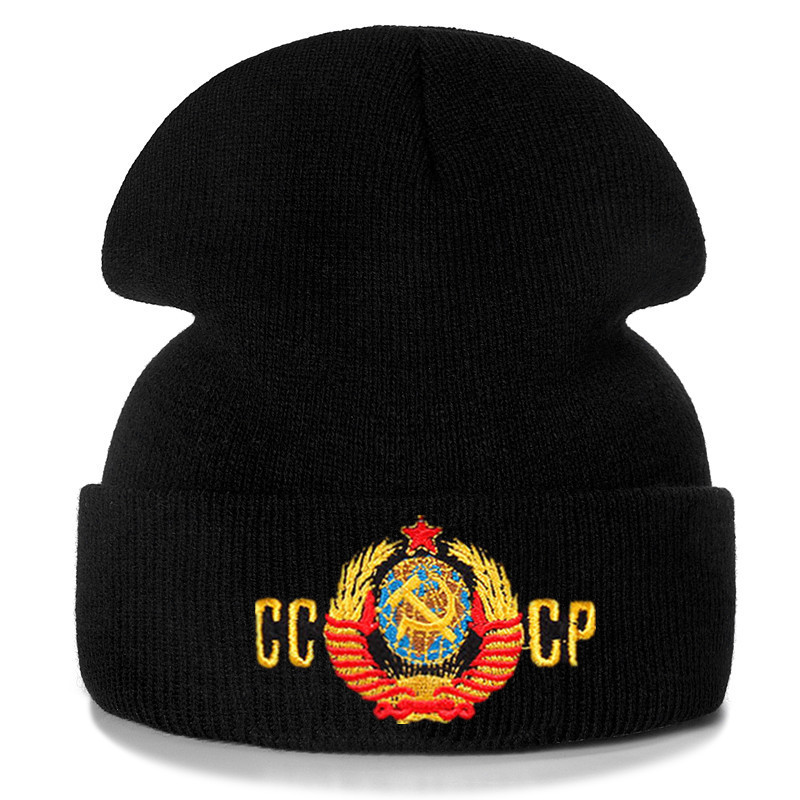 苏联俄罗斯CCCP字母毛线帽刺绣针织帽冬季套头帽毛线帽?