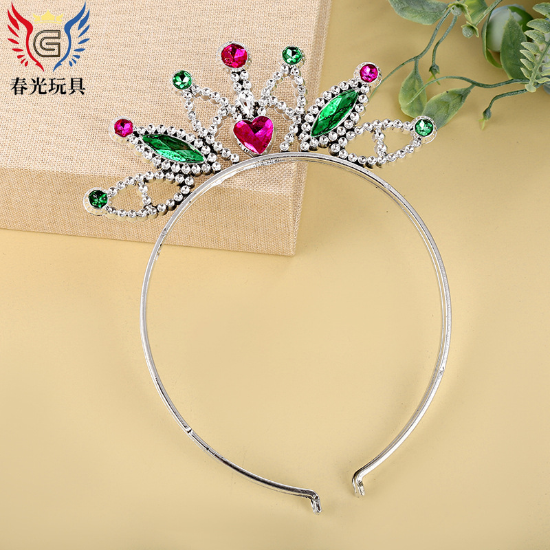 New Korean-style children's crown headwear, water diamond heart three-dimensional, short hair for young children and girls, princess birthday headband crown Specification image