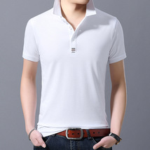 夏季新款男士棉质体恤青年修身韩版短袖T恤休闲透气翻领半袖潮男