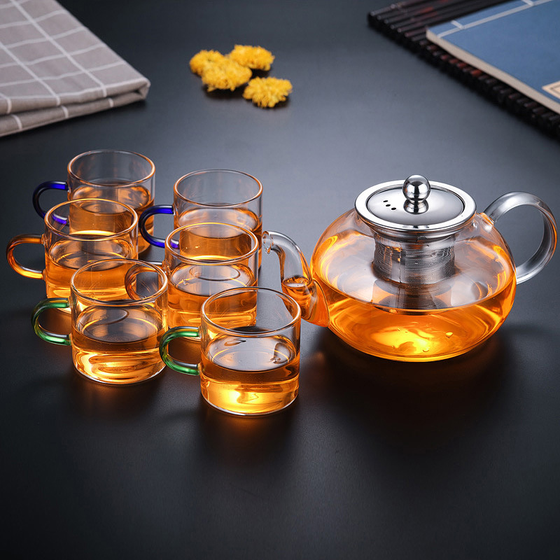 Tetera de vidrio engrosado resistente a altas temperaturas acero inoxidable filtro infusor de té hervidor de agua para uso doméstico conjunto de tetera de vidrio Application Scenario