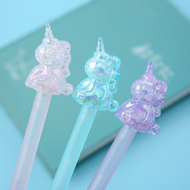 Korean 2081 creative Crystal Head shaped unicorn gel pen with dazzling laser student stationery wholesale details Picture