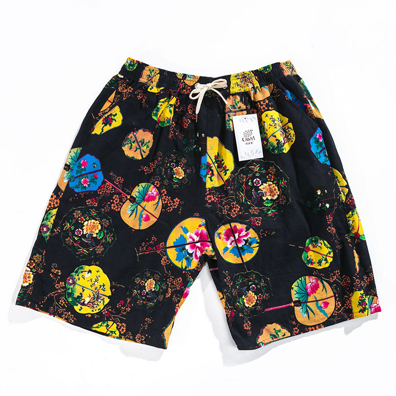 Summer Leisure Cotton Hemp Beach Pants Five Quarter Pants Famous Style Print Loose Large Size Men's Shorts Home Pants Item Picture