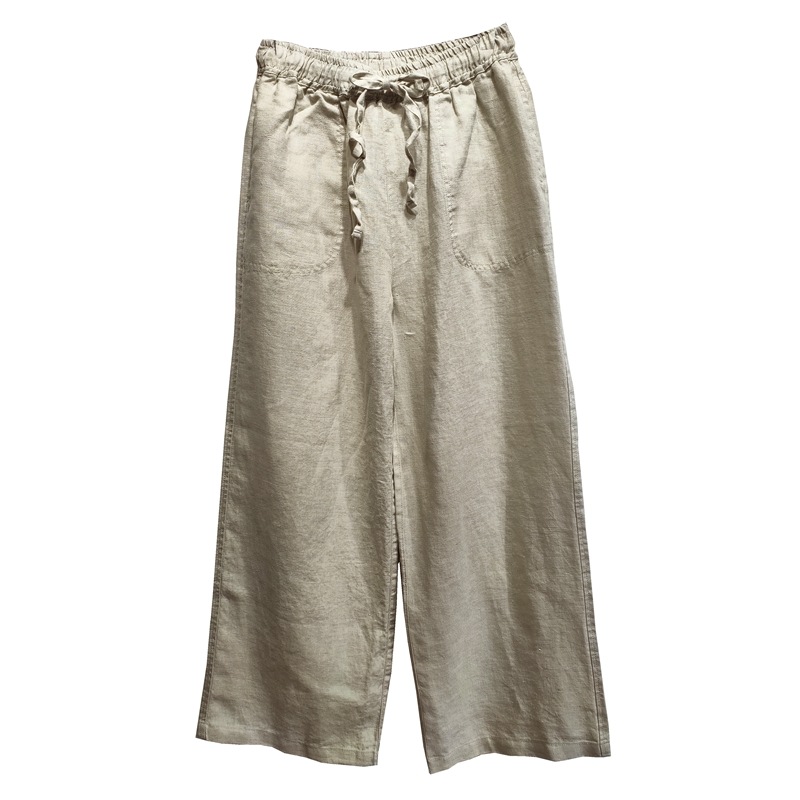 P9317 Women's 100% pure linen casual straight-leg long pants washable product Item Picture