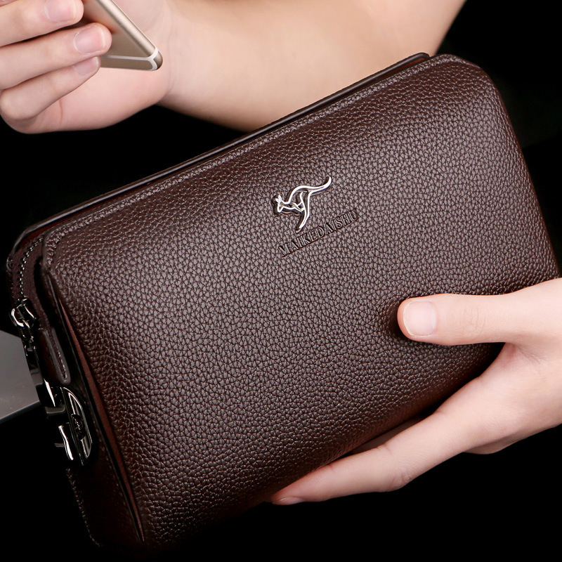 Kangaroo Hand Bag Combination Lock Men's Soft Leather Hand Bag Large Capacity Men's Hand Grab Bag Business Clip Bag Customization details Picture