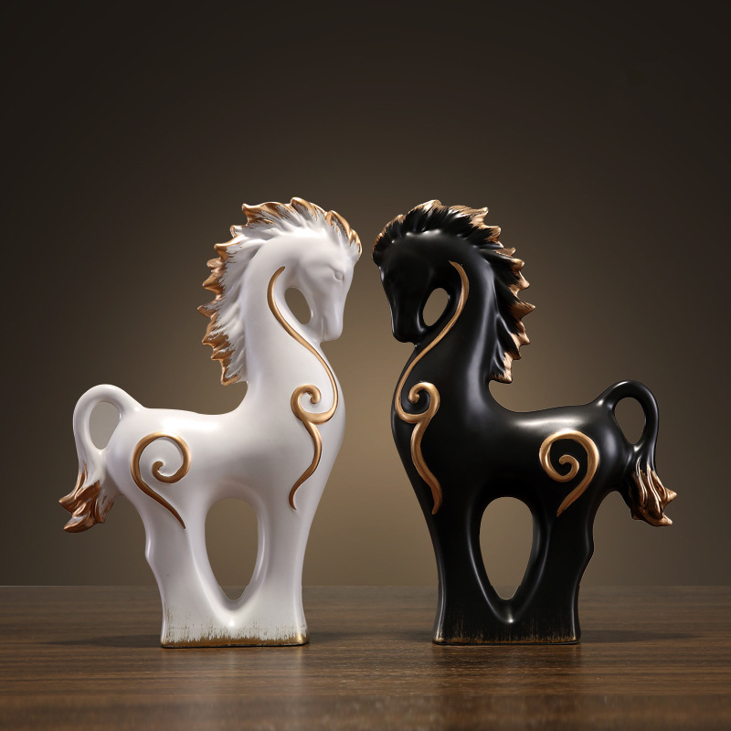 Chinagoods Ceramic Ornament马动物新中式装饰品禅意客厅玄关彩绘摆件创意办公室工艺品摆设详情图3