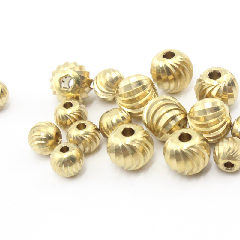 纯黄铜批花弯刀圆珠散珠 隔珠 穿孔铜珠饰品配件