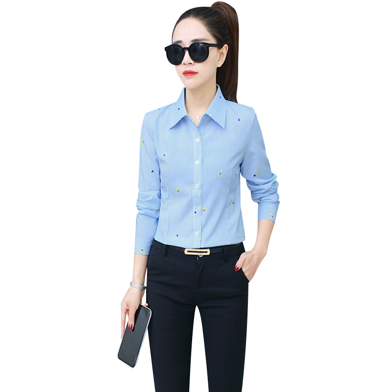 Wholesale of new Korean-style fashionable small flower-printed shirt tops for women, skin-friendly and breathable long-sleeved shirts from the manufacturer Item Picture