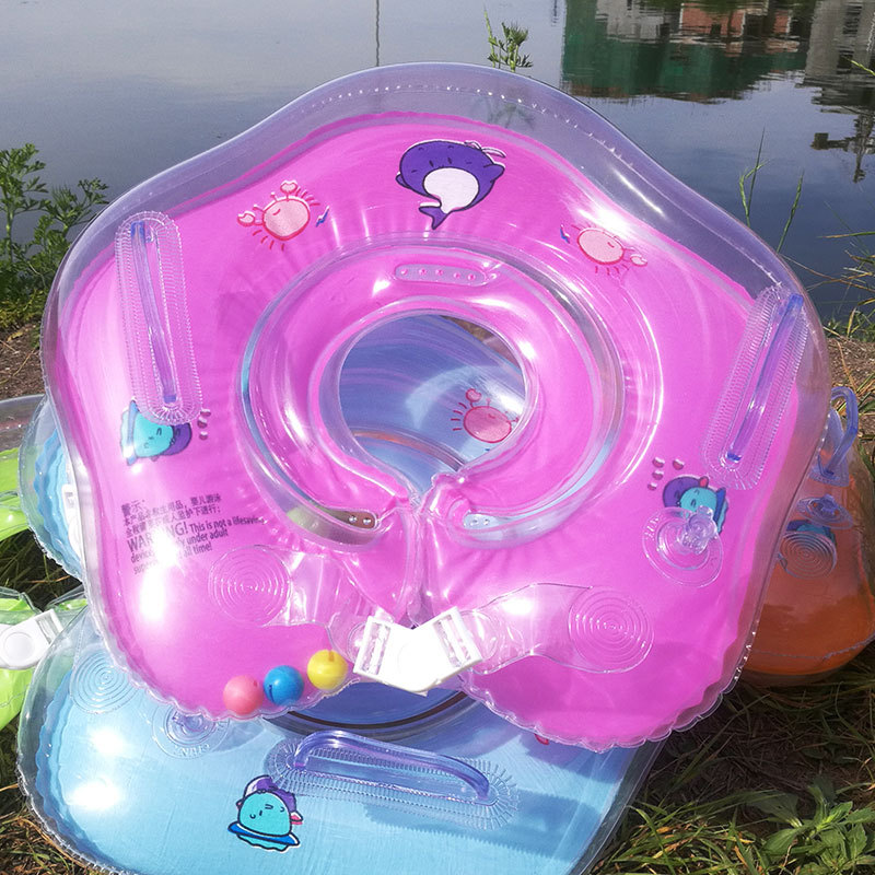 Baby Neck Swimming Ring With Armrest Cute Home Bath Soft Neck Splashing Colorful Double Buckle Bell details Picture