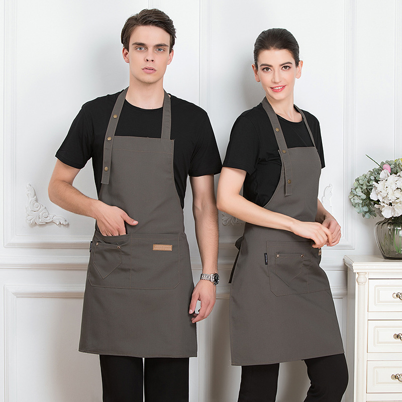 Wholesale Hanging Neck Apron Anti-Oil Work Clothes Milk Tea Coffee Nail Shop Waist Printing Logo details Picture