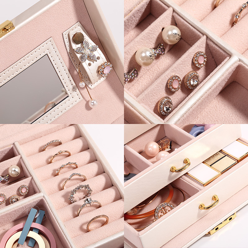 Cross-Border Three-Layer Jewelry Storage Box Drawer Portable Large Capacity Jewelry Box Multi-Functional Earrings Jewelry Box (Price Negotiable) details Picture
