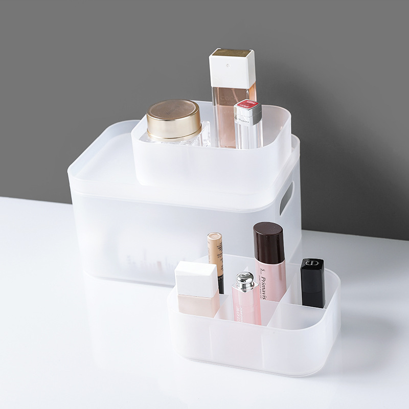 2532 Desktop Storage Box Cosmetic Box Plastic Frosted Division With Cover Mask Box Cosmetic Table Organizer Box