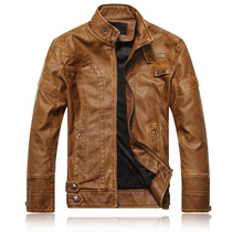 2021 cross-border wholesale explosive men's leather clothing autumn and winter plus cashmere fashion tide wash PU leather jacket motorcycle jacket men