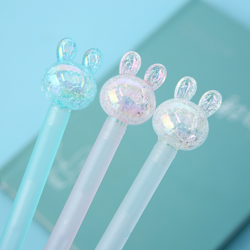 Korean Version Dazzling Ice Crack Marble Water-Based Neutral Pen Cartoon Crystal Rabbit Student Writing Stationery Wholesale details Picture