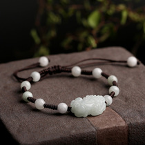Natural jade Pixiu woven bracelet A goods Myanmar jade Pixiu woven hand beaded hand decoration