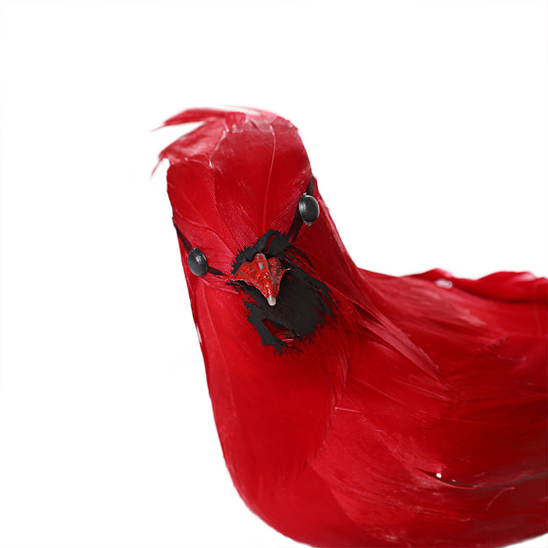创意仿真羽毛小鸟25cm圣诞装饰红鸟工艺品家居鸟摆件红鸟详情图5