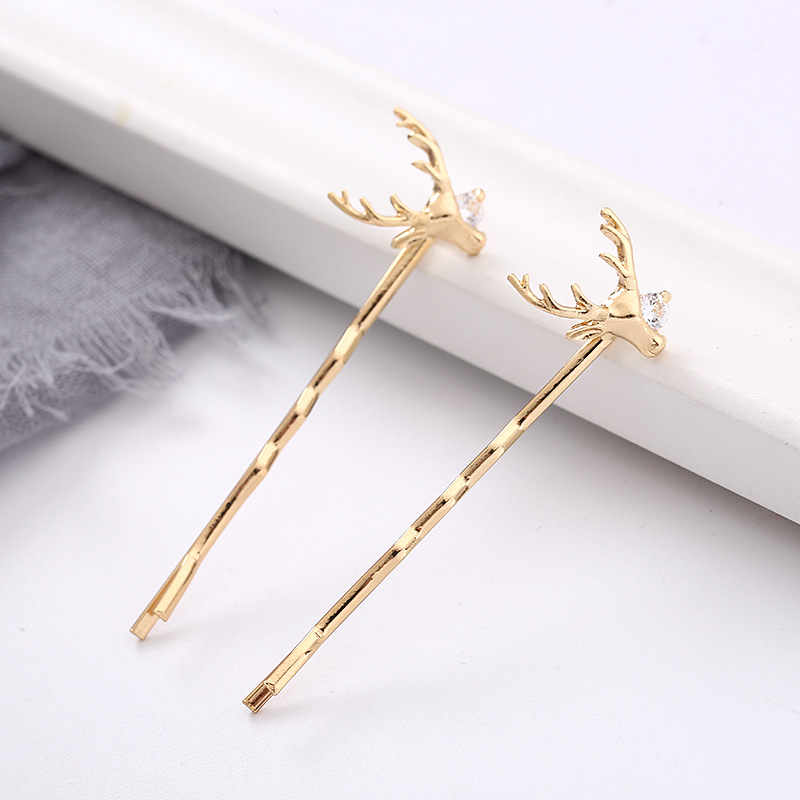 Manufacturers Wholesale New Korean Version Of Alloy Deer Head Word Clip Zircon Hair Clip Hair Accessories Women's High-Grade Christmas Ornaments Specification drawing