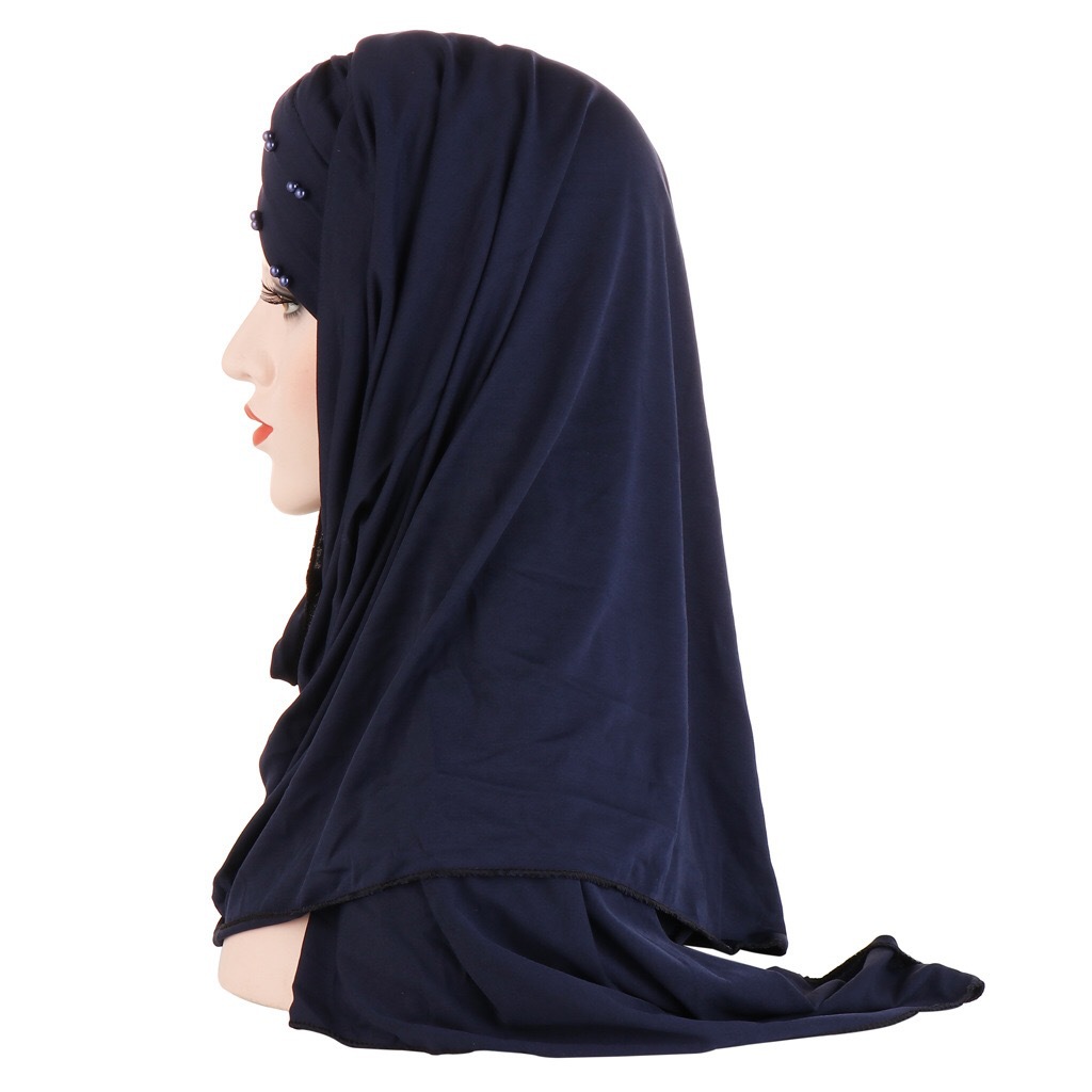 亚马逊牛奶丝钉珠围巾帽子两件套马来西亚穆斯林女士时尚贴布盖头详情图4