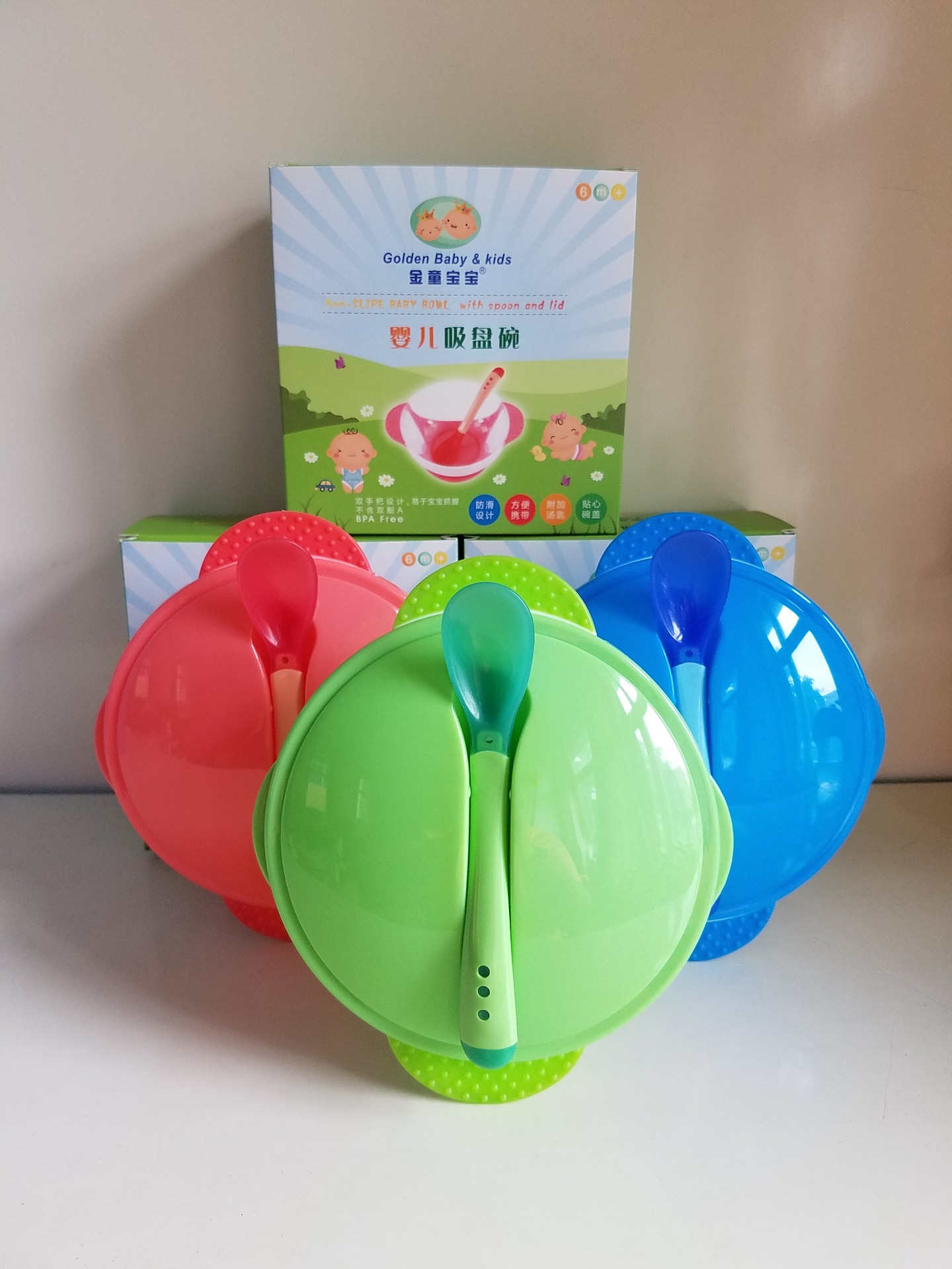 Baby suction bowl with temperature-sensitive spoon set Baby and children training bowl plastic bowl baby bowl set details Picture