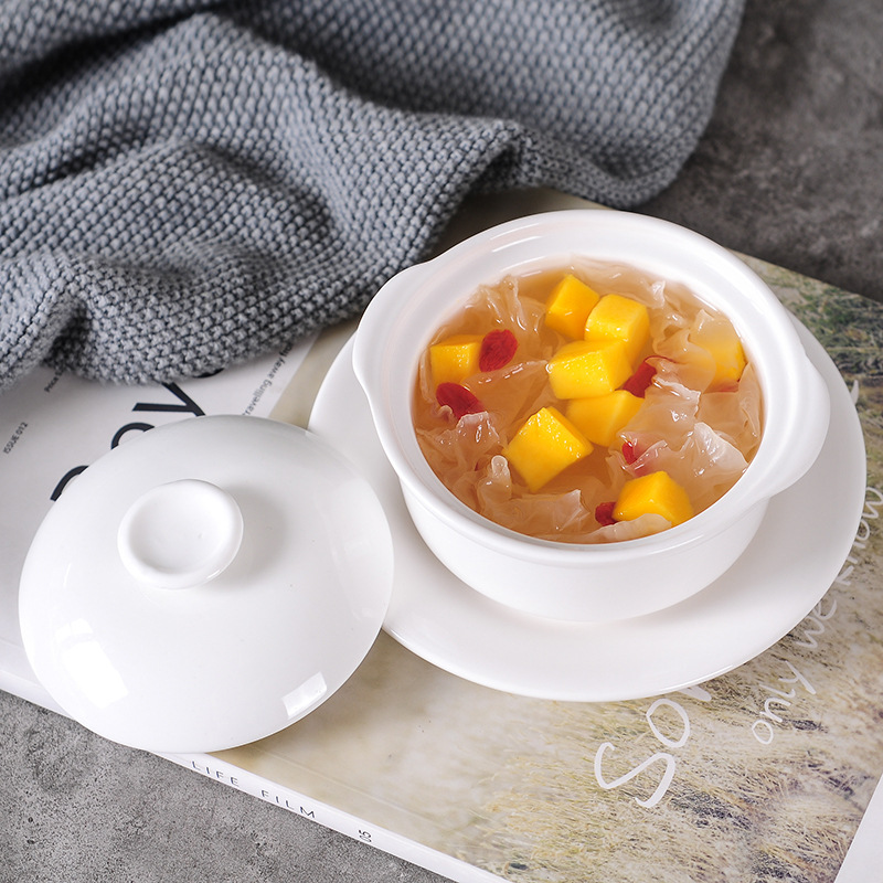 Western Restaurant Ceramic Tableware With Cover Double Ears Soup Bowl Soup Cup Soup Bowl Soup Bowl Stew Bowl Restaurant Western Dessert Cup Breakfast Bowl details Picture