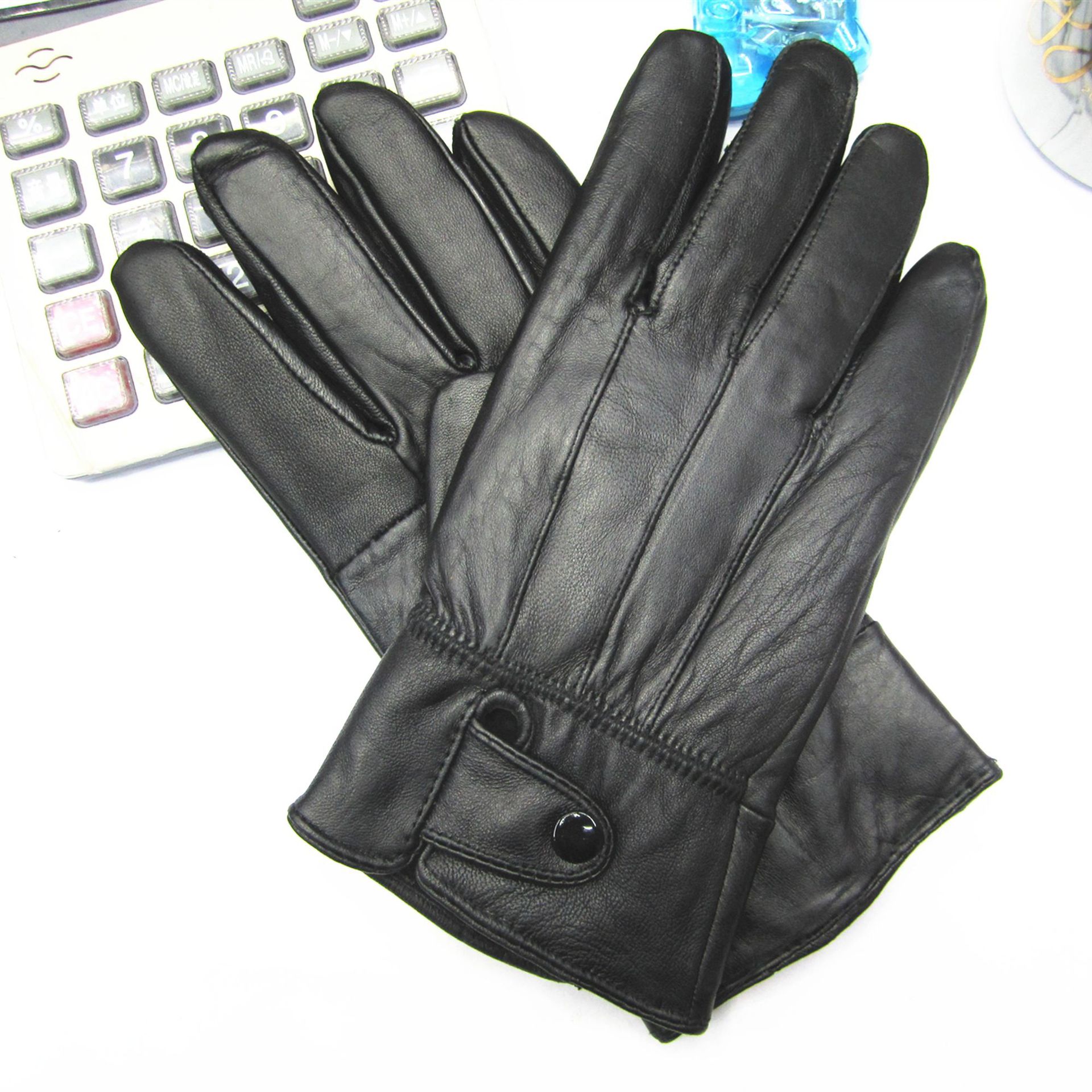 Cross-Border Leather Gloves For Men Riding Students Korean Version Of Warm Plus Fleece Thickened Cotton Waterproof Driving Electric Vehicles Specification drawing