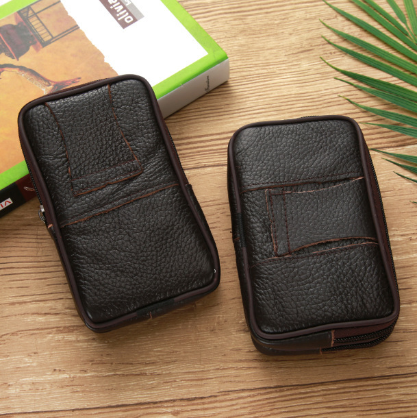 Men's New Waterproof Mobile Phone Fanny Pack Wear Belt Cowhide Multi-Functional Old Change Key Bag In Stock Specification drawing