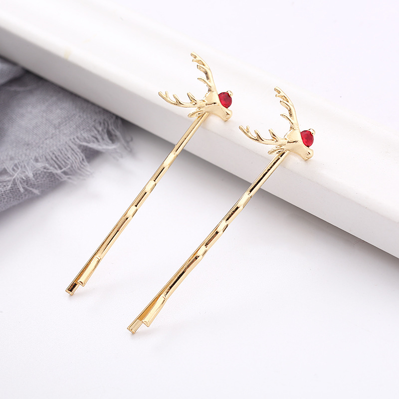 Manufacturers Wholesale New Korean Version Of Alloy Deer Head Word Clip Zircon Hair Clip Hair Accessories Women's High-Grade Christmas Ornaments Application Scenario